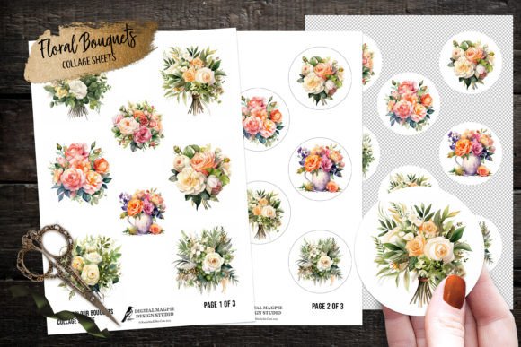 Download Watercolor Floral Bouquet Collage Sheets - Sheet Collection
