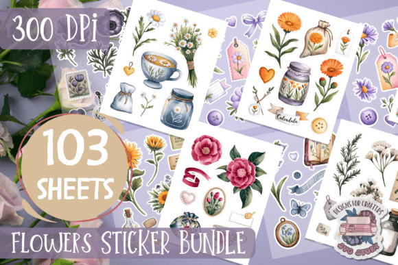 Download Flower Sticker Sheet Bundle 103 Sheets - Sheet Collection