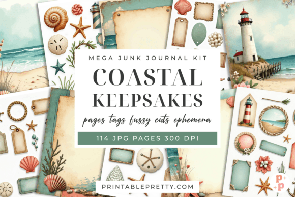 Download Coastal Junk Journal Kit 114 Pages - Junk journal kit Collection